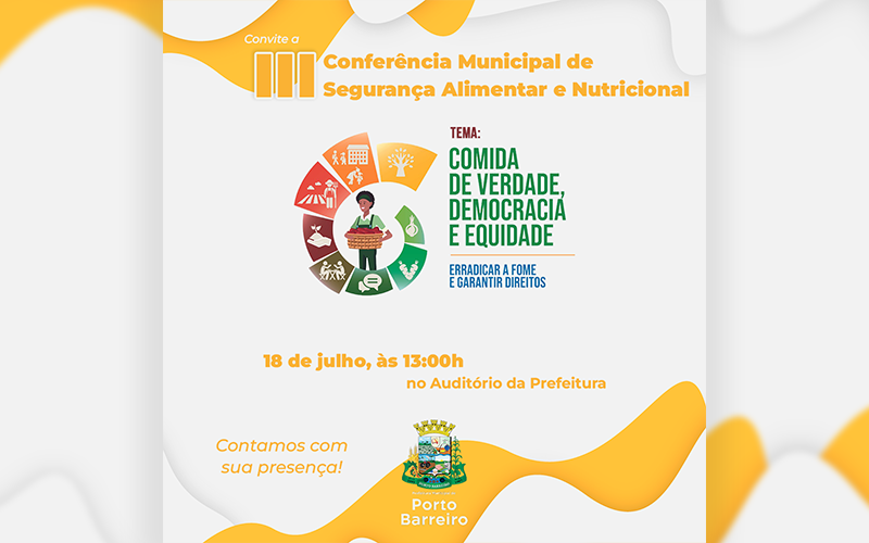 Convidamos toda a População para 3ª Conferência Municipal de Segurança Alimentar e Nutricional